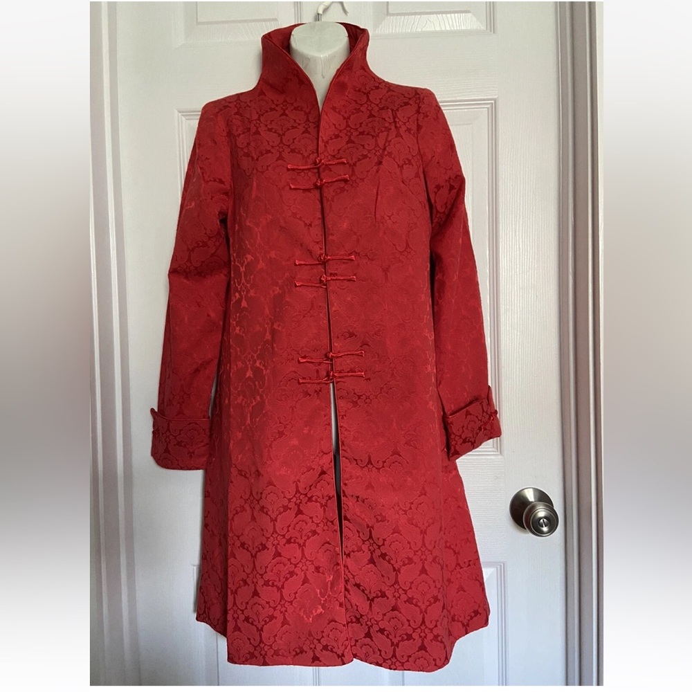 Elegant Red Brocade Women's Coat